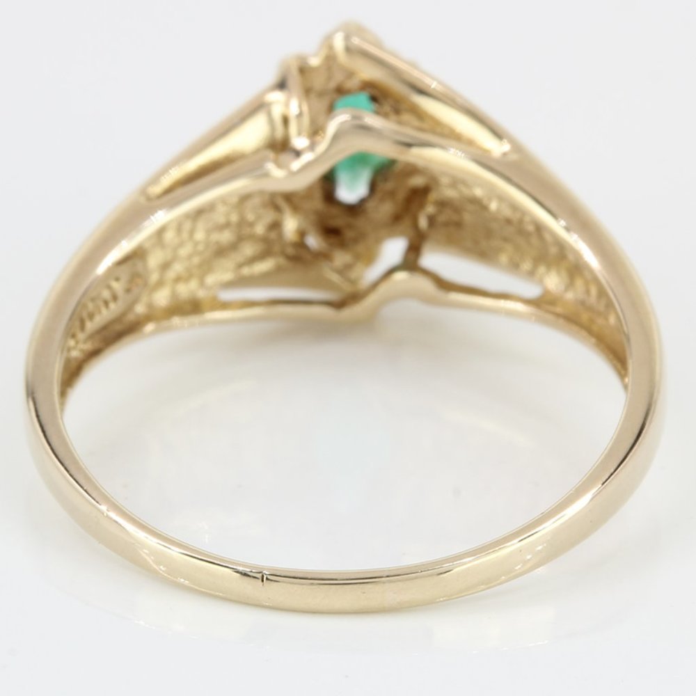 Vintage 10K Yellow Gold Emerald and Diamond Halo Anniversary Cocktail Band Ring - Picture 6 of 6